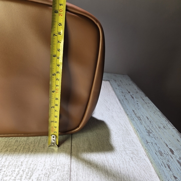 ANNE KLEIN Navy Quilted Weekender Bag Brown Faux Leather Dual Compartment 20x14 - Picture 12 of 13